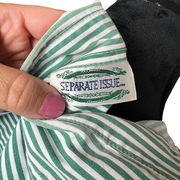 Separate Issue Short Sleeve Green Striped Collared Shirt Size XL - Picture 4 of 6